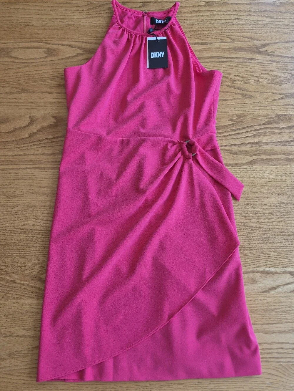 DKNY Sleeveless Halter Faux Wrap Dress in Melon Size 8 NWT